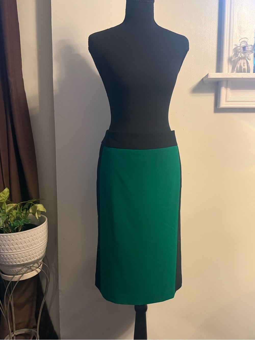 Nine West Green and Black A-Line Pencil Skirt